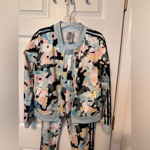Adidas Girls Blue Pink Black Camo Tracksuit
